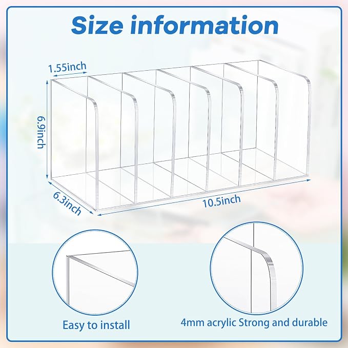 Suzile Clear Acrylic Magazine File Holder with Vertical Compartments Desk Organizer Book Rack for Desk Sorter Paper Folder Office Accessories (Classic,10.5 x 6.9 x 6.3 Inch) - Image 2