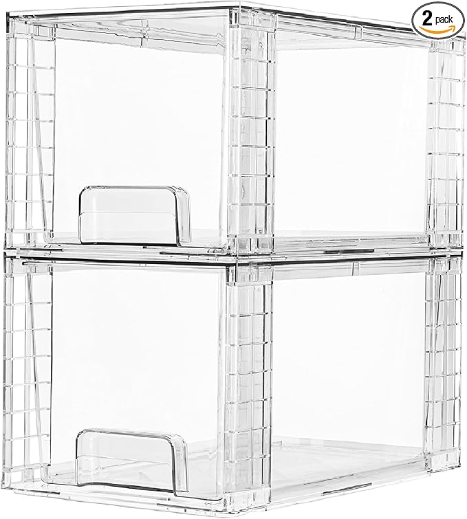 Vtopmart 2 Pack Large Stackable Storage Drawers, Clear | Easily Assemble Acrylic, Bathroom Closet Undersink Organizers, Plastic Bins for Kitchen Cabinets, Pantry, Makeup, Medicine by Vtopmart