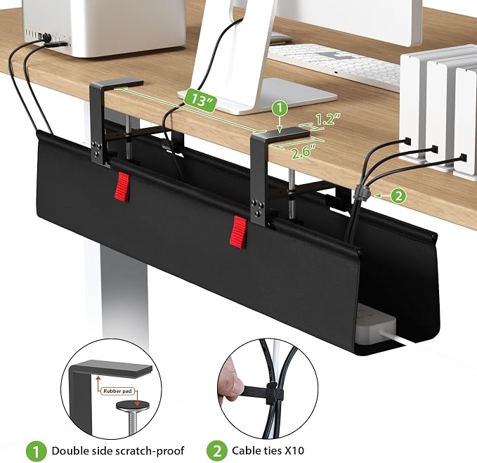 KEEGH No Drill Fabric Under Desk Cable Management Tray 28 in,Black | Clamp/Screw Mount, Supports Up to 70lbs, Fabric Wire Management Gaming/PC Cable Raceways, Cord Hiders for Office/Home - Image 3