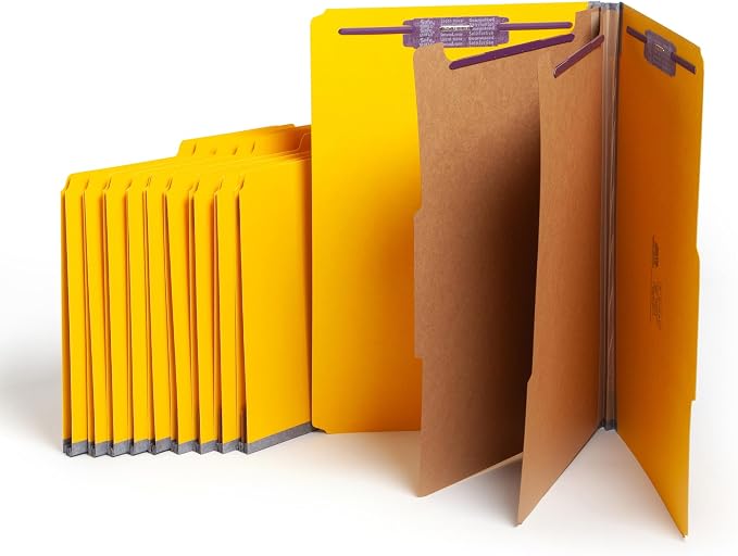 Smead Pressboard Legal Size File Folders with SafeSHIELD Fasteners, 2 Dividers, 2" Expansion, Office Folders, Paper Holder, Yellow, 10 per Box (19034) by SMEAD