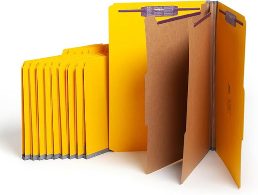 Smead Pressboard Legal Size File Folders with SafeSHIELD Fasteners, 2 Dividers, 2" Expansion, Office Folders, Paper Holder, Yellow, 10 per Box (19034) by SMEAD