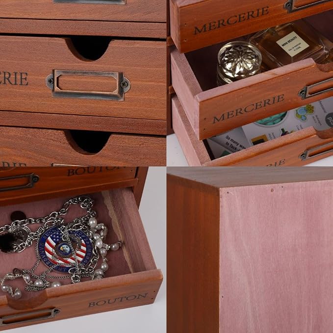 Small Wooden Drawers Wooden Box with Drawer, Brown 5 Wood Drawer | Countertop Storage Box for Apothecary Cabinet, Apothecary Drawers，Desktop Organizer for Office，Home - Image 7