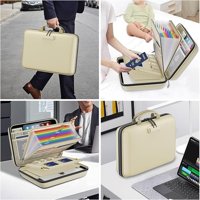 DocSafe Fireproof File Organizer with Lock, Hard-Shell Case Fireproof Document Box with 13 Pocket Accordion File Folder, Portable Home Office Travel Safe Storage for Important Documents Laptop Beige - Image 5