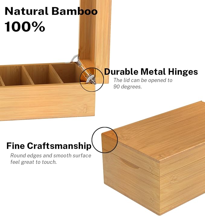 Neando 3x5 inches Index Card Holder, Bamboo Index Card Box with 20-count Index Cards Guide and 200-count Note Cards, Note Flash Card Organizer Case, Wood Recipe Box, Business Card Storage Box with Divider Tabs, 4 Compartments for 600 Cards, Card File N... - Image 2