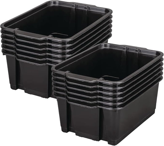Really Good Stuff Stacking Bins, 14" x 10" x 5.75"-12-Pack, Black | Stackable Storage Plastic Bins for Classroom Organization, Home Storage, Office & Hospital Supplies by ReallyGoodStuff