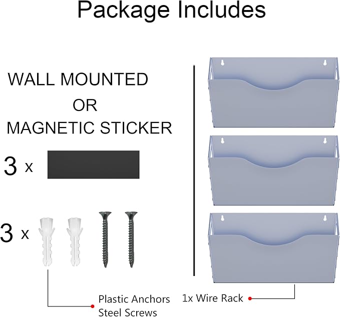 3 Pockets Magnetic File Holder for File Cabinets, Refrigerator, Whiteboard, Magnetic Paper Organizer, Mail or Folder Holder,Magnetic Magazine Rack,Wall Mount Hanging Mail Organizer (silver) - Image 5