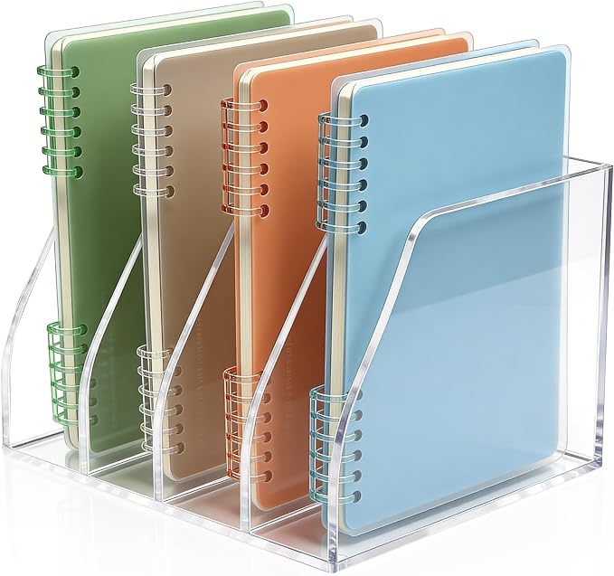 Clear Acrylic Magazine File Holder, 4 Compartment Desk Organizer | 4 spacious vertical compartments hold magazines, files, books & more. 5mm thick clear acrylic, non-slip base. No assembly. - Image 6