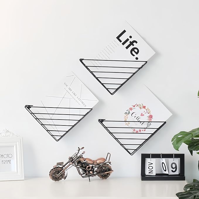 CROISSANT Wall Mounted File Organizer,Metal Magazine Basket, Wall Mounted Magazine Rack, Suitable for Hanging File Folders for Office Living Room (Black, 2 Pack) - Image 4