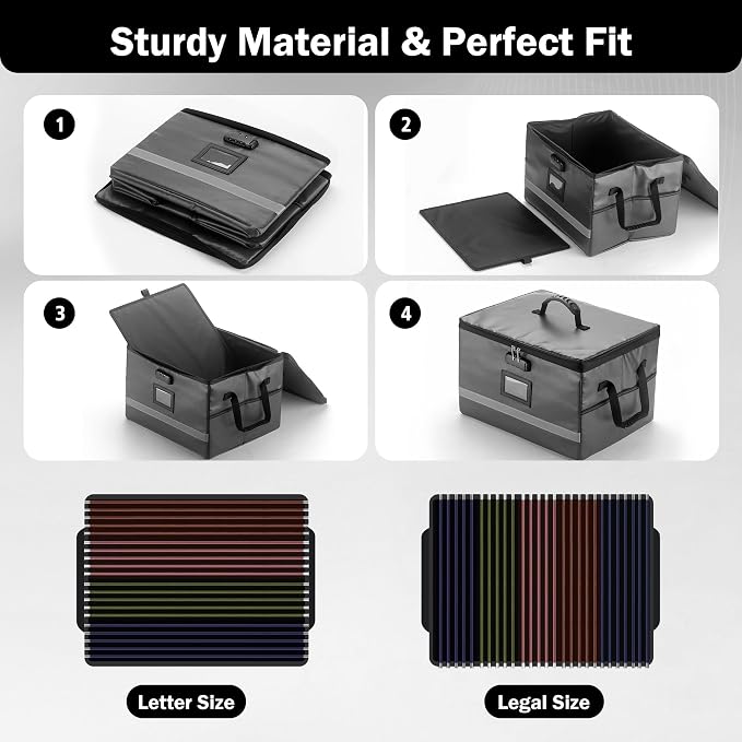 EXLIFBAG File Organizer, Fireproof File Box with Lids, Important Document Organizer Box with Lock, Portable File Folder Organizer with Handle - Image 4