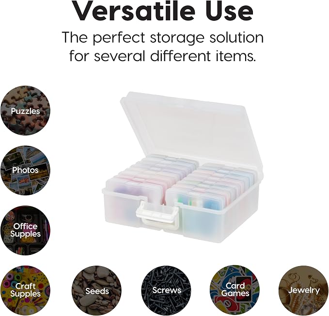 IRIS USA Photo Storage Box |Made in USA| 16 Cases - (2-Pack) - Pearl | Fits 4" x 6" Pictures / Built-In Handle / Organizing Containers for Tasks, Stickers, Ephemera & Flashcards - Image 4
