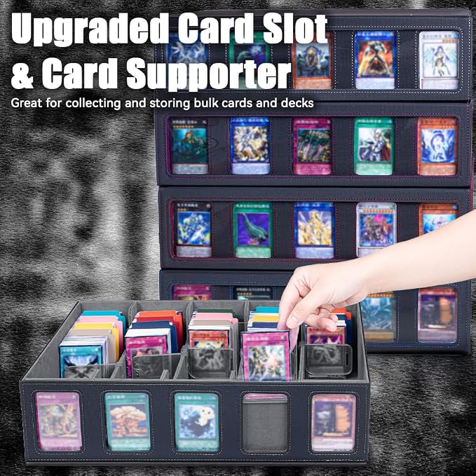 5-Row 3900+ Trading Card Storage Box for MTG, Card Deck Box with Snap-fit Design, 5 Card Sleeves, 10 Stoppers, 80 Dividers and 1 Dice Tray (Black-Grey) - Image 7