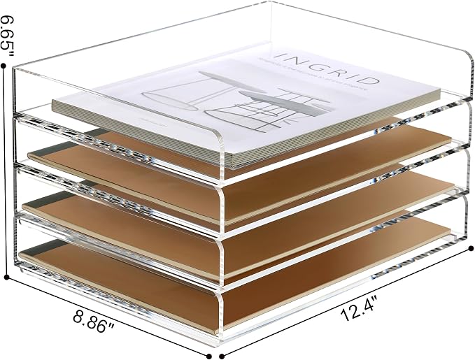 SANRUI 4 Tier Clear Desk Paper Letter Organizer Trays, A4 Stackable File Document Tray, Acrylic Desk Organizers and Accessories Sorter, Workspace Office Supplies Organizers,12.4inx8.86inx6.64in - Image 2