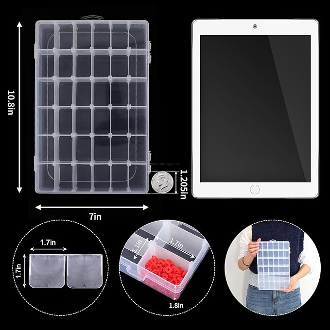 Bead Organizer Storage 2 Pack 36 Grid Jewelry Tackle Craft Box Adjustable | Clear Plastic, Adjustable Dividers, Label Stickers Included, for Beads Jewelry Crafts Fishing Tackle and Small Parts - Image 2