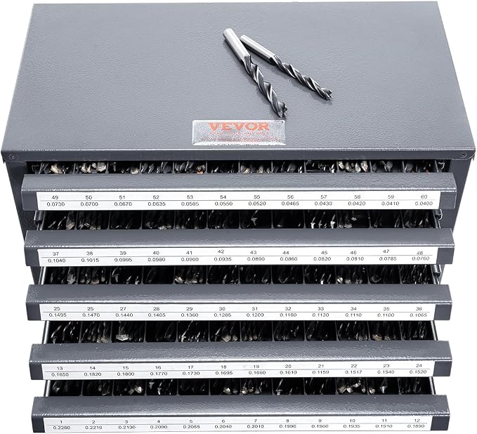 VEVOR Drill Bit Dispenser Cabinet, Five-Drawer Drill Bit Dispenser, 60-Compartment Drill Bit Organizer Cabinet, Drill Dispenser Organizer Cabinet Holder for Jobber Length Wire Gauge Sizes 1 to 60 - Image 10