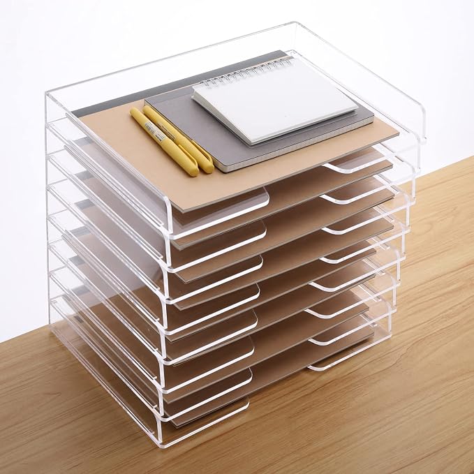 SANRUI Acrylic Paper Tray Organizer, Stackable Desk Organizer, 2-Pack | Desk Organizers and Accessories, Enlarged File Organizer for Documents, Files, Letters, Books 13.8 x 9.2 x 3.5 inches, Clear - Image 3