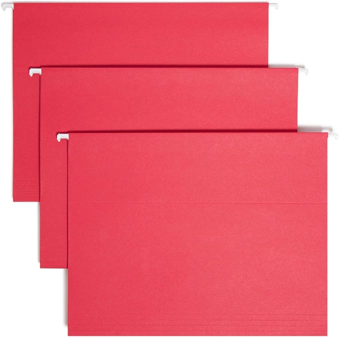 Smead Standard Hanging File Folders, 25 Count, Red, 1/5-Cut Adjustable Tabs, Letter Size (64067) by SMEAD