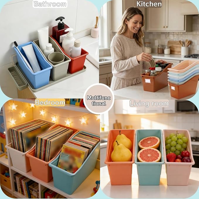 6 Pack Plastic Book Bins Magazine Holders, Pastel | Durable Plastic Binder Holders & Vertical Desktop Storage Baskets Organizers for Home, Office, Study Room & Stationery - Image 6