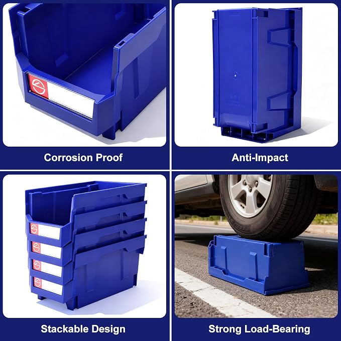 4Pack Storage Organizer Boxes,Desk Drawer Organizer, Stackable Storage Bins for Store Tools,Office Supplies,Workshop,Containers Garage(14.84" x 8.39"x 7.01"),Blue - Image 3