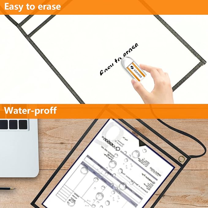 Shop Ticket Holders Job Ticket Pockets Dry Erase 50 Pack Clear | 9x12 Inch Work Order Plastic Sleeves, Hanging Strap, Both Sides Clear Heavy Duty PVC Sheet Protectors, Office School Supply - Image 4