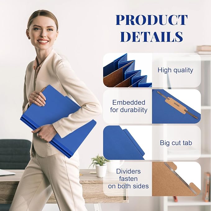 Skyygemm 48 Pcs Classification Folder Letter Size, 3 Divider File,Dark Blue | Back to School Supplies, Pressboard File with Fastener, Expanding Organizer Bulk for School Teacher, Office Employee, Staff - Image 5