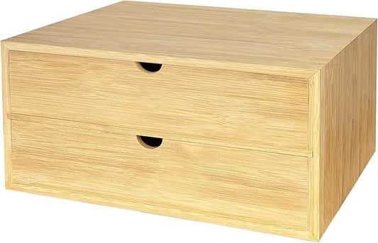 Bamboo Desk Organizer with 2 Drawers, Wood Storage Box for Office Supplies | Solid Tabletop Drawer Chest, 13.4 x 7.1 x 7.5 in, No Assembly - Fits Countertop, Vanity, Dorm and Small Spaces by Elevateyourmomentwithus