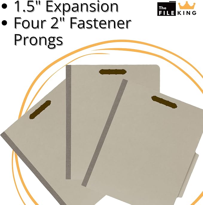 The File King - Pressboard Classification Partition File Folder - Letter Size - Top Tab with Dividers and Fasteners for Filing Cabinets and Drawers - Box of 10 - Image 4
