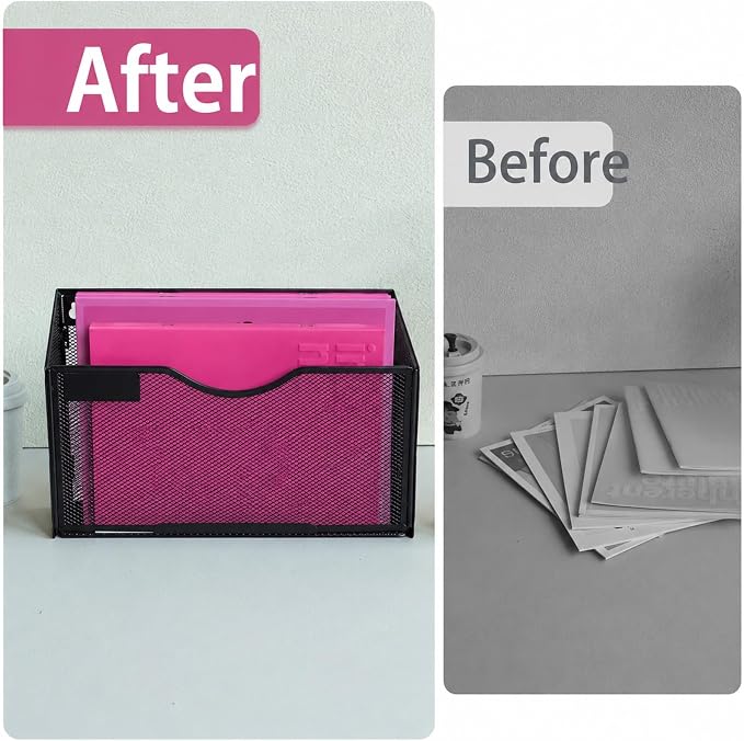 1 Pocket Mesh Wall File Holder Organizer Office Hanging File Folder Magazine Rack (Black) - Image 5