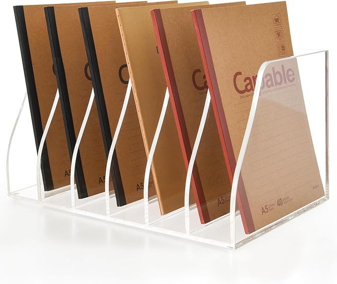 Acrylic Magazine File Holder, 6 Vertical Compartments Desk Document Sorter Organizer, Clear Folder Rack Binder for Office/Home/Classroom, for Documents, Tablet, Magazines, Books & Accessories by AIMOLLYACRYLICSTORAGE