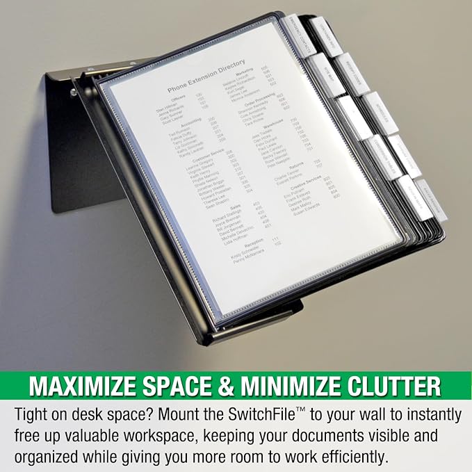 Ultimate Office SWITCHFILE 10-Pocket Reference Display Organizer Black Pkts | Compact Weighted Metal Base For Wall or Desktop Use Portrait or Landscape Display -10 EZ-Load Pockets / 20 Letter Size Sheets - Image 6