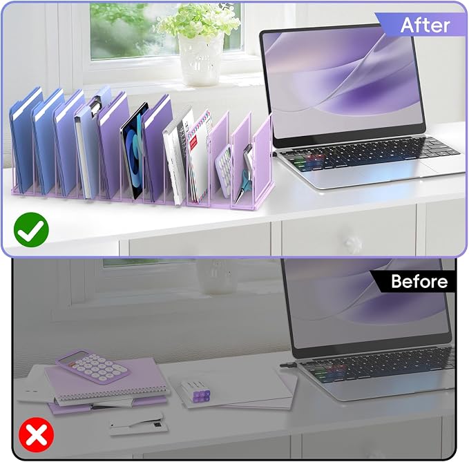 File Organizer for Desk, 11-Section Vertical File Sorter, Paper Holder Organizer Standing Metal File Folder for Office Home Classroom, Purple - Image 7