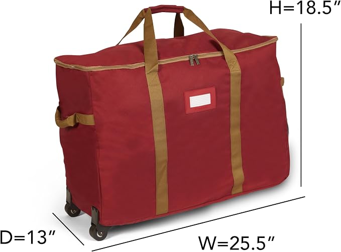 Covermates Keepsakes Rolling Adjustable Ornament Storage Bag – Heavy-Duty Polyester, FlexGrid Trays & Padded Dividers – Protective Holiday Organizer with Wheels, Handles & ID Window, Red - Image 3