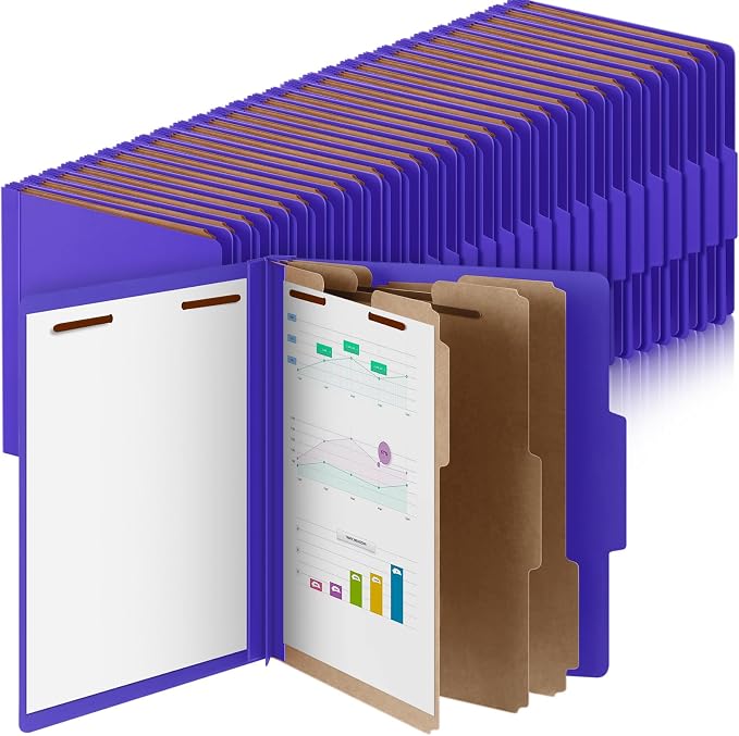 Skyygemm 72 Pcs Classification Folder Letter Size, 3 Divider File,Purple | Back to School Supplies, Pressboard File with Fastener, Expanding Organizer Bulk for School Teacher, Office Employee, Staff by Skyygemm