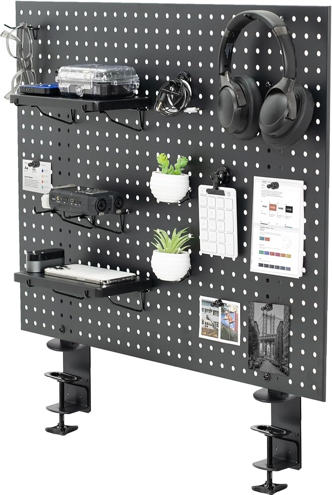 VIVO Black Clamp-on 30 x 24 inch Desk Pegboard, PP-DK30B-1 | Steel Privacy Panel, Magnetic Peg Board, Office Accessory Organizer, Above or Under Desk Placement by Unknown