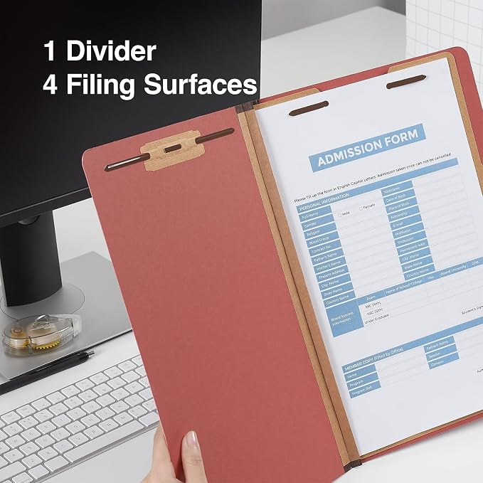 Staples Pressboard Classification Folders, Legal Size, 1‑Divider, 1.75" Expansion, Brick Red, Durable Construction – 40/Carton - Image 5