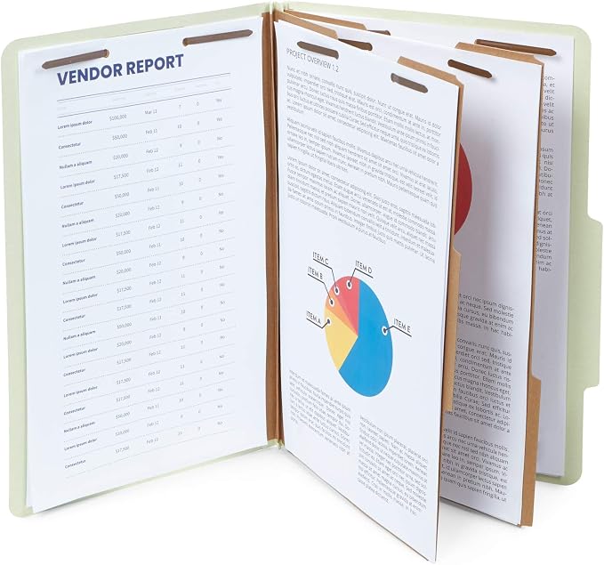 Blue Summit Supplies 30 Gray Green Classification Folders, 2 Divider, Legal | Heavy duty 25pt pressboard, 2 dividers, 6 partitions, 2 in expansion, 2 prong, legal charts, law client files - Image 5