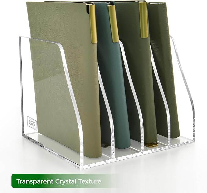 Lovemolly Acrylic Magazine File Holder – 4-Slot Clear Desk Organizer, Vertical Document Sorter for Office, Home & Classroom, No-Assembly Tabletop Rack for Folders, Books & Tablets, 7.09x8.07x6.3 in - Image 7