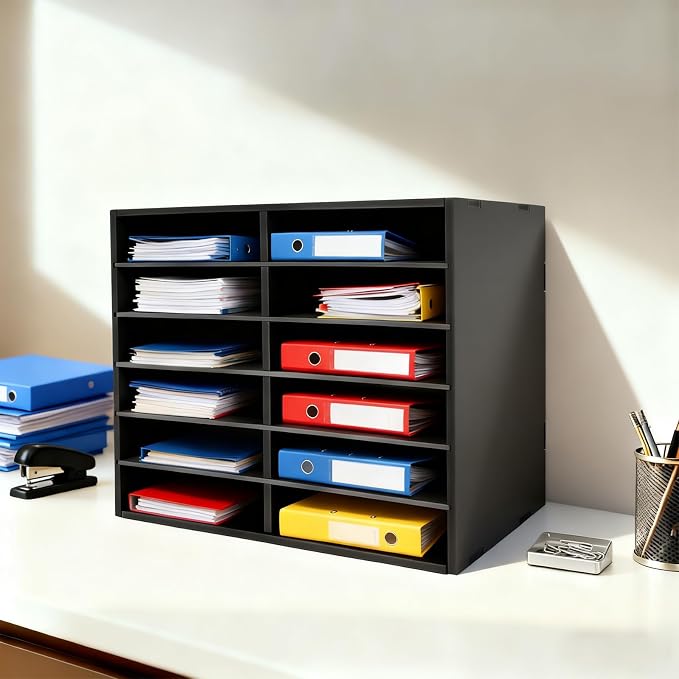 12 Compartment Adjustable Desktop Literature Organizer Mail Sorter | Thickened PVC Construction, 110Lbs Load Capacity, Removable Dividers, Easy Assembly, Heavy-Duty Top Panel for Office School - Image 8