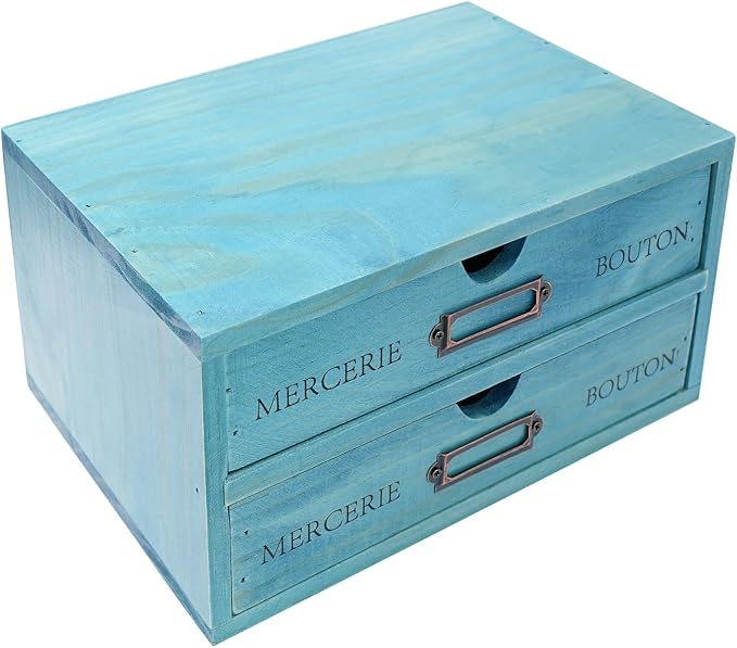 Wooden Desktop Organizer, 5PCS Retro Storage Cabinet Box with Drawers, Mini Tabletop Craft Box Cosmetic Storage Drawer, Portable Desk Letter Mail Sorter for Office Home (Blue) - Image 9