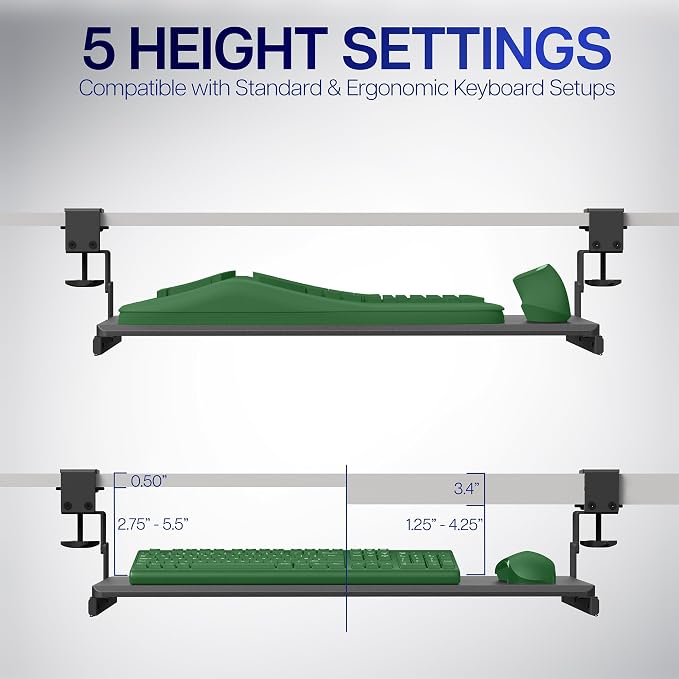 VIVO Large Height Adjustable Under Desk Keyboard Tray, C-clamp Mount System, 27 (33 Including Clamps) x 11 inch Slide-Out Platform for Typing, White, MOUNT-KB05HW - Image 5