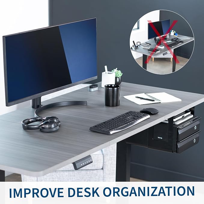 VIVO Black 12 x 14 inch Under Desk Double Stacked Drawers, DESK-AC03L-2B | Sturdy Steel Design, Secure Dual Locking Drawers, Home Office Storage Organizer, Holds 11 lbs - Image 6