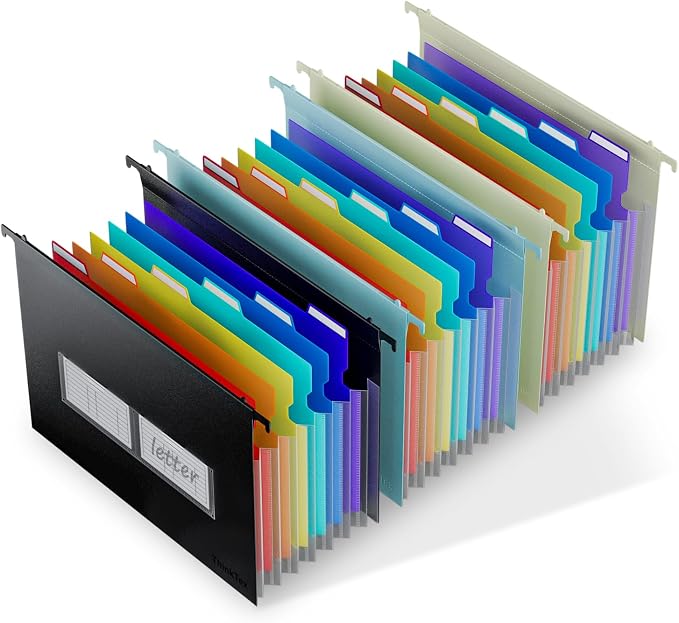 ThinkTex Plastic Expanding Hanging File Folders, 7 * 1.2" Accordion Pockets | Large Capacity, Multi-Color Tabs, Letter Size for Filing Cabinet - 3 Packs 3 Colors by ThinkTex