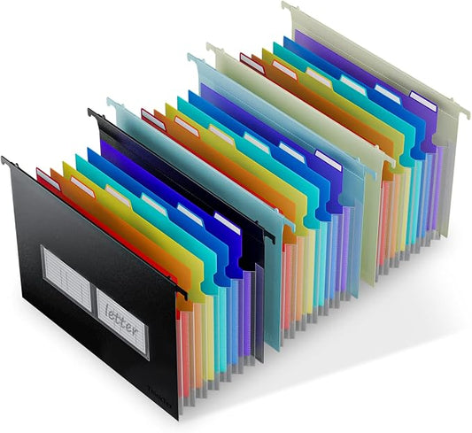 ThinkTex Plastic Expanding Hanging File Folders, 7 * 1.2" Accordion Pockets | Large Capacity, Multi-Color Tabs, Letter Size for Filing Cabinet - 3 Packs 3 Colors by ThinkTex