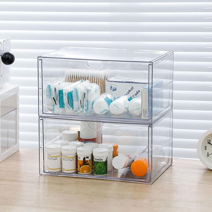 Clear Plastic Drawer Organizer, 2 Pack, 2 Drawers | Stackable, For Office Supplies, For Marker Pen, For Art Crafts & Stationery, For Coffee Pods - Image 8