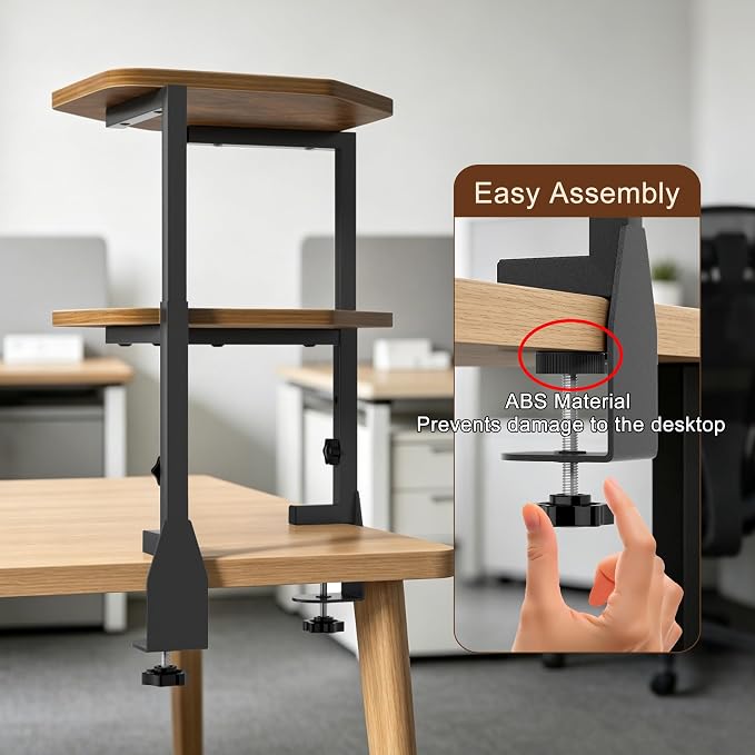 Corner Desk Shelf, Clamp on Desk Shelf Above or Below Desk 16" 2 Tier | Corner Clamp-on Shelving for Desk Corners for Small Spaces, Gaming Devices and Office Organizer, Space-saving L-shelf - Image 7