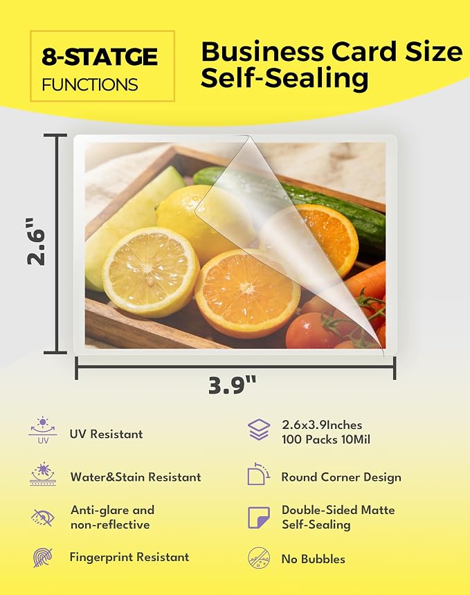 Uinkit 10Mil Matte Self-Seal Laminating Pouches, Double-Sided for 2.6x3.9 Business Card, Glare & Fingerprint Resistant for Restaurant IDs, School Badges, Corporate Access - No Machine - Image 2
