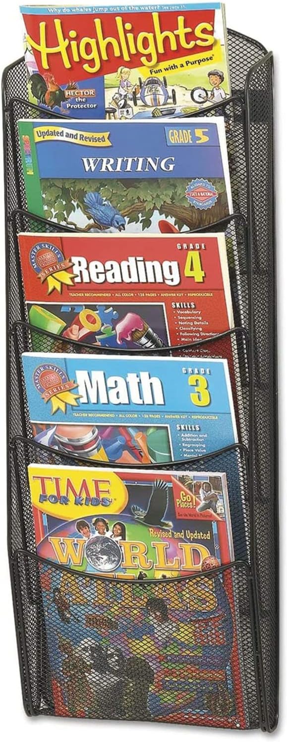 Safco Mesh Magazine Holder, 5 Pocket Wall Mount Display Rack, Brochure Organizer, Durable Steel Construction, 5lb Capacity, Black - Image 5