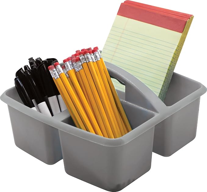 Teacher Created Resources Gray Portable Plastic Storage Caddy 6-Pack for Classrooms, Kids Room, and Office Organization, 3 Compartments - Image 2