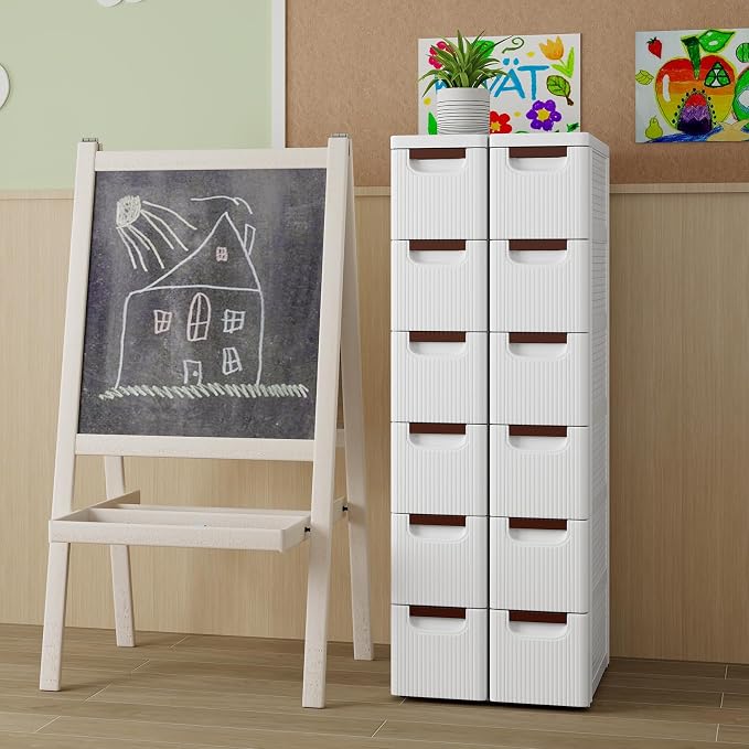 POWERSTONE 6-Drawer Plastic Storage Cart, Narrow Organizer Rolling Cart with 4 Wheels, Space-Saving Slim Mobile Utility for Bathroom, Office & Classroom - Image 3