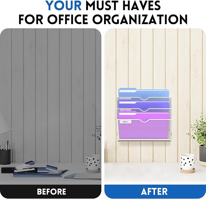 3-Tier Wall File Organizer, Hanging File Organizer, White | Wall-mounted mail storage holds papers, folders, files, clipboards and magazines, assembly required for office or home use. - Image 7