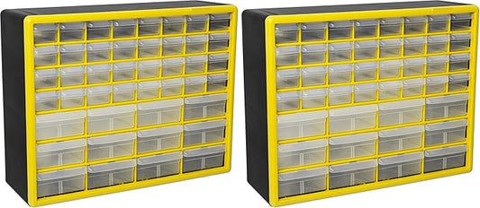 Akro-Mils 44-Drawer Plastic Drawer Storage Cabinet for Garage Organization, Bead Organizer, Building Bricks Storage, Teacher Toolbox, Makeup Organizer, 20-Inch W x 6-Inch D x 16-Inch H, 10144 Yellow by Akro-Mils